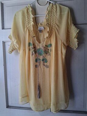 Venezia Butter Yellow Twin Set Size 18/20 Spaghetti Strap Puff Sleeve Boho
